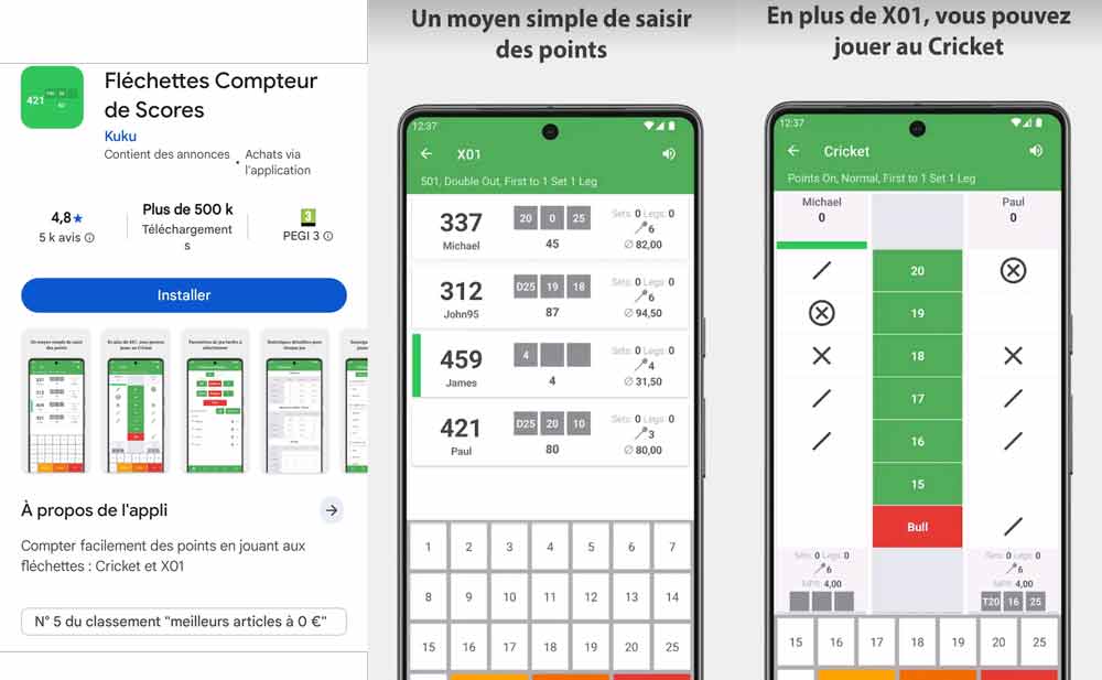 application facile compter points flechette